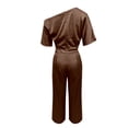 thumbnail image 5 of Women's Soild Color Satin Jumpsuit, Elegant Off Shoulder Wide Leg Romper with Side Pockets, High Waisted Casual Jumpsuits for Women Evening and Daily Wear Brown L, 5 of 5