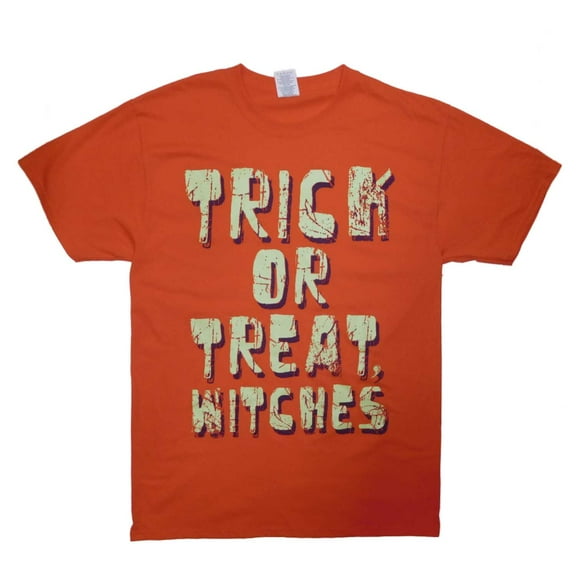Happy Halloween Mens Orange Glow In The Dark Trick Or Treat Witches T-Shirt S