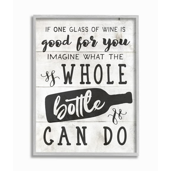 Stupell Industries Glass or Bottle of Wine Rustic Quote Alcohol Humor Framed Wall Art Design by Daphne Polselli, 16" x 20", Gray Framed