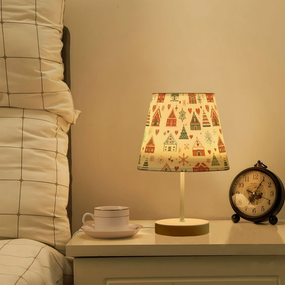Yayeee Mini Table Lamp 10.8" Dimmable with Fabric Shade 3 Color Temperatures, Red Nordic Christmas