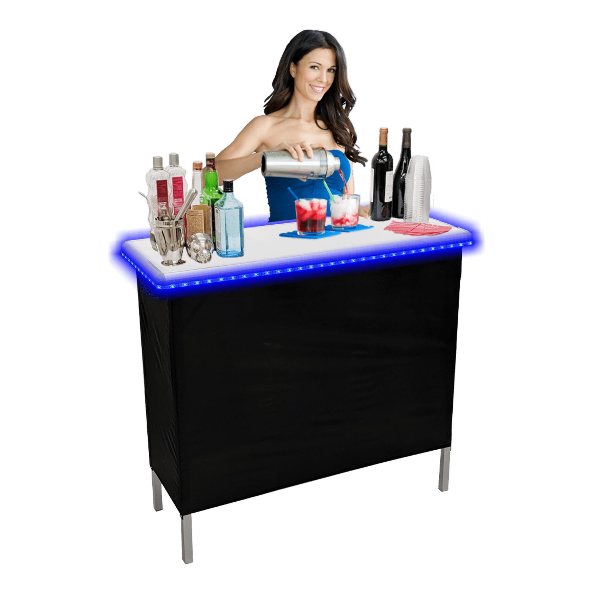 Portable Folding Party Bar with LED Lights and Black & Hawaiian Bar Skirts  - Single Set 