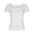 thumbnail image 4 of Perfectbot Women's Square Neck Lace Blouse Short Sleeve Bowknot Dressy Casual Slim Waist Tops, 4 of 6
