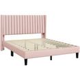 thumbnail image 2 of Yaheetech Upholstered Platform Bed Frame with Channel Tufted Headboard, Queen, Pink, 2 of 6