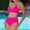C_Hot Pink, variant on MGDXOX Women's V Neck Sporty One Piece Swimsuit Colorblock Tummy Control Bathing Suit Slimming Push Up Padded Swimwear Red S