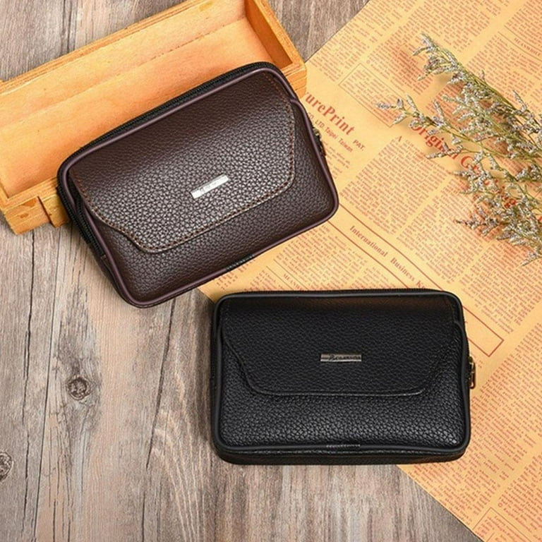 Men Genuine Leather Phone Pouch Belt Bag Waist Belt Wallet Pouch