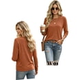 thumbnail image 4 of Women's Casual Shirts Long Sleeve Tops Crewneck Tshirts Fall Clothes Breathable Comfort Lightweight Basic Tees,Casual Workout Clothes,Solid or Graphic Tshirts Earthy Yellow XL, 4 of 4