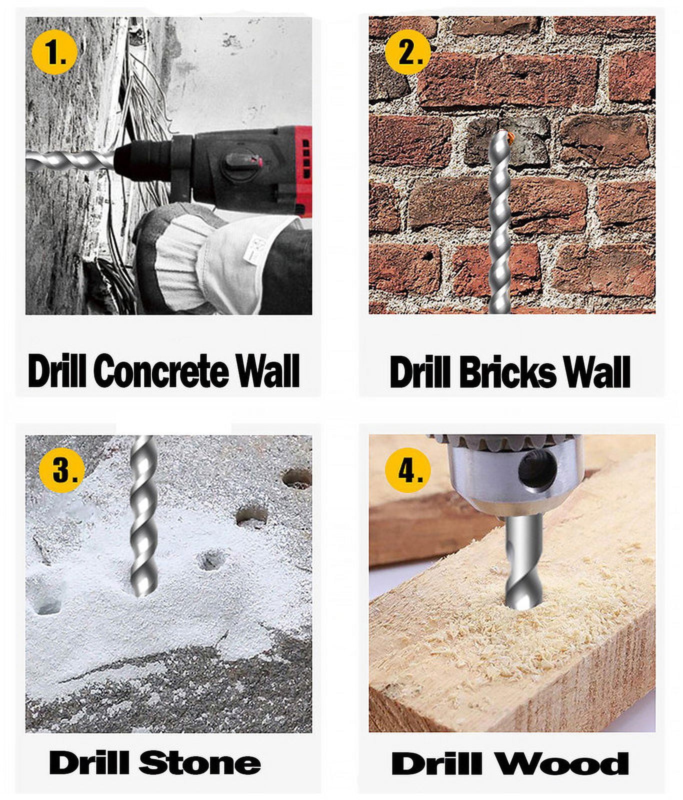 Masonry Drill Bit Set 50Pcs 3/16 in.x 3-1/2 in. Carbide Tip Flat Shank Drill Concrete Stone Bricks