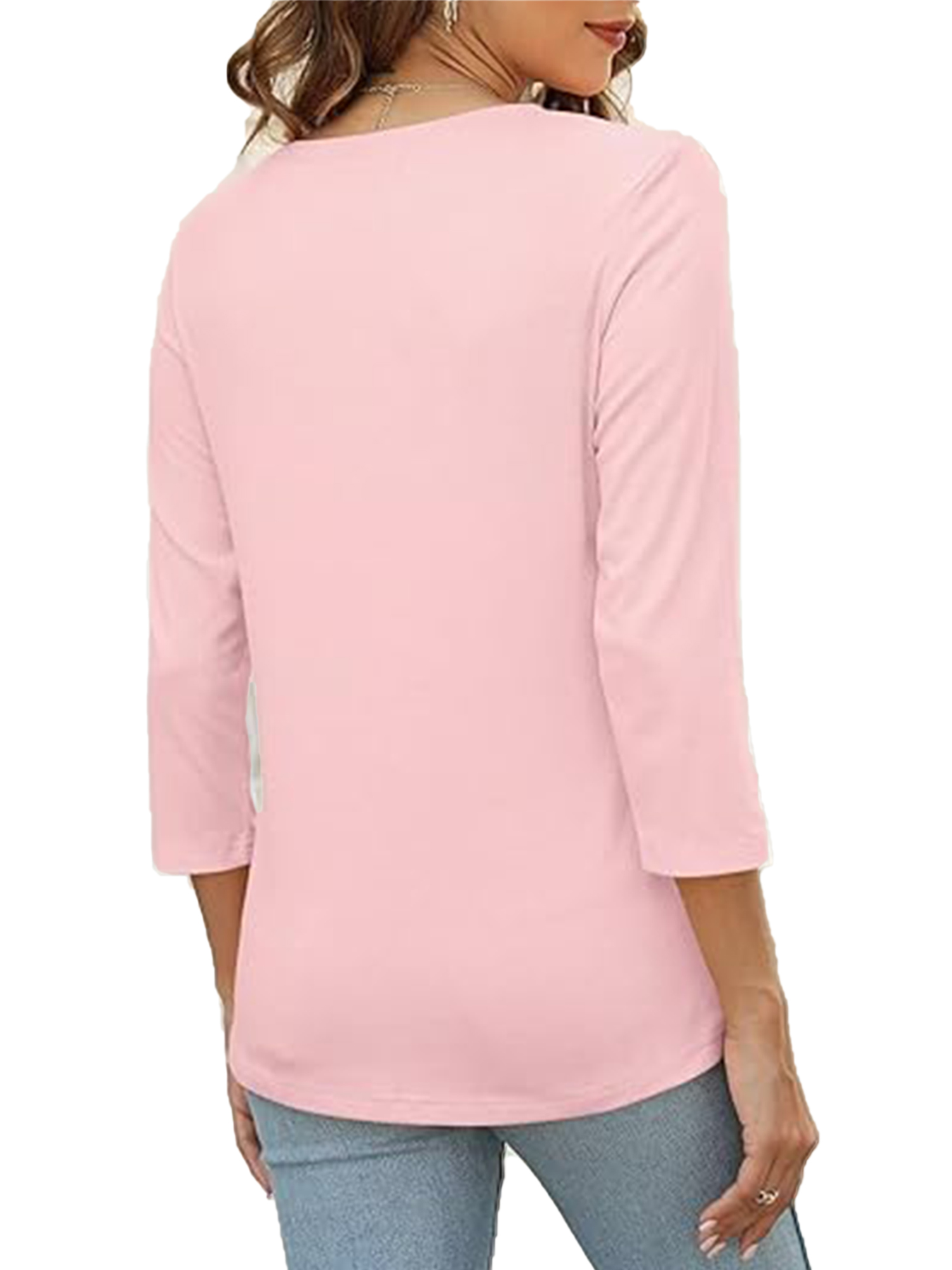 VDJ Women's V-Neck Button-Up 3/4 Sleeve Top, Pink photo 7