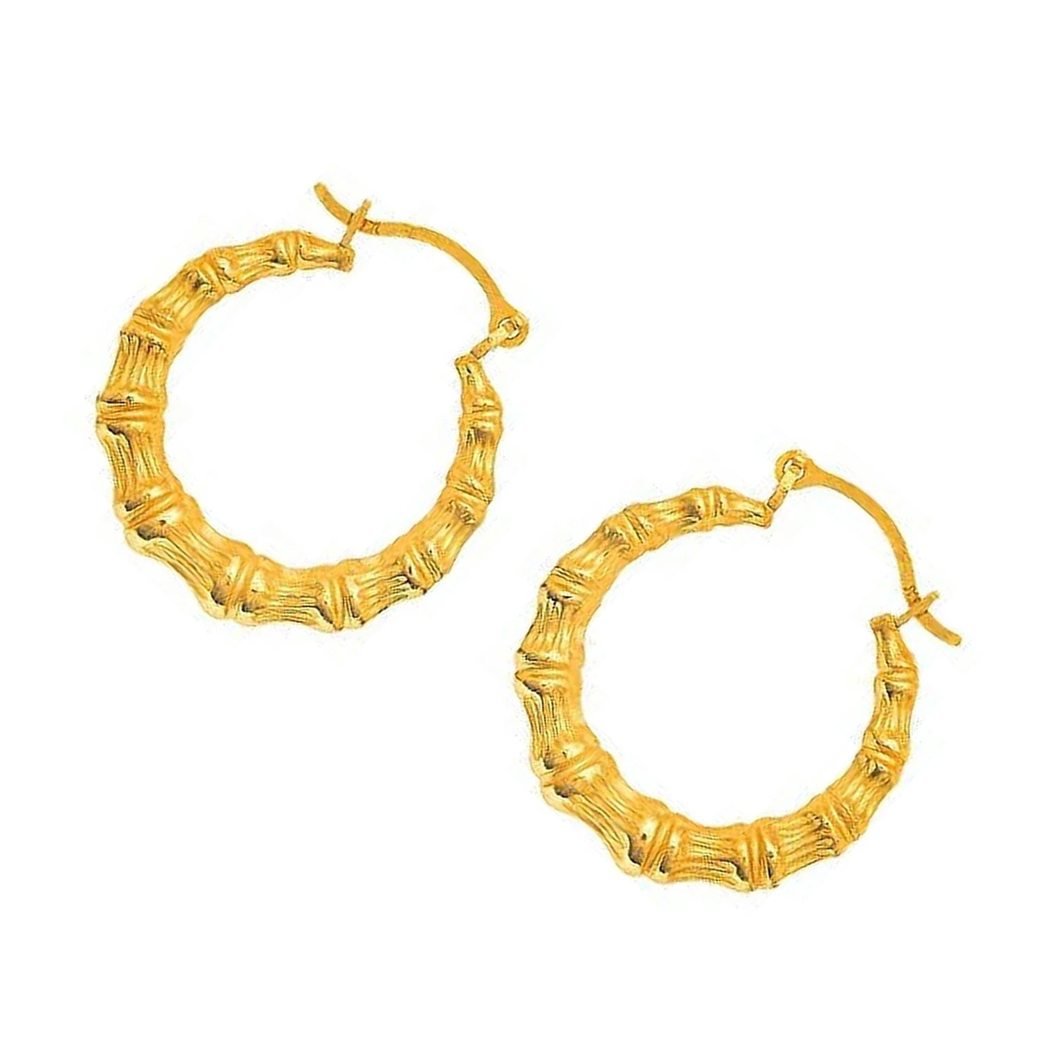 JewelStop 14K Yellow Gold Round Bamboo Hoop Earrings - 18mm
