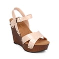 thumbnail image 1 of Nature Breeze EB06 Women Jelly Peep Toe Studded Criss Cross Clog Wedge Sandal, 1 of 5