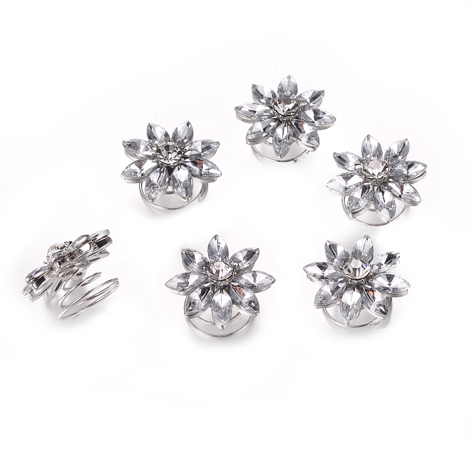 Lux Accessories Silver Tone Floral Crystal Rhinestones Hair Twist