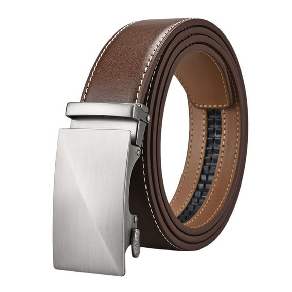 Men's Brown Adjustable Ratchet Belt with Sliding Buckle - Fits Waist 28"- 43"