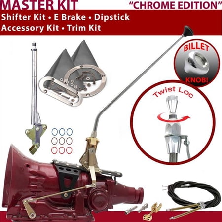 American Shifter AOD Shifter Kit Chrome 23 in. E Brake Cable Trim Kit Dipstick for F4053