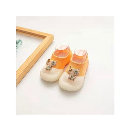 

Crocowalk Toddler Floor Slippers Rubber Soft Sole Crib Shoe Slip On Sock Slipper Infant Walking Shoes Indoor Breathable First Walker Orange Cat 6.5C-7C