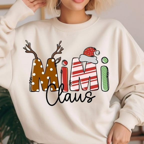 Mimi Claus Christmas Sweatshirt, Cute Retro Holiday Pullover for Grandmas, Funny Christmas Sweater Gift for Mimi