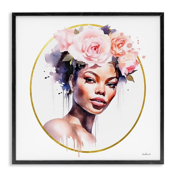 Stupell Industries Shabby Chic Girl with Roses Portrait Black Framed Giclee Art, 17 x 17, by Amanda Greenwood