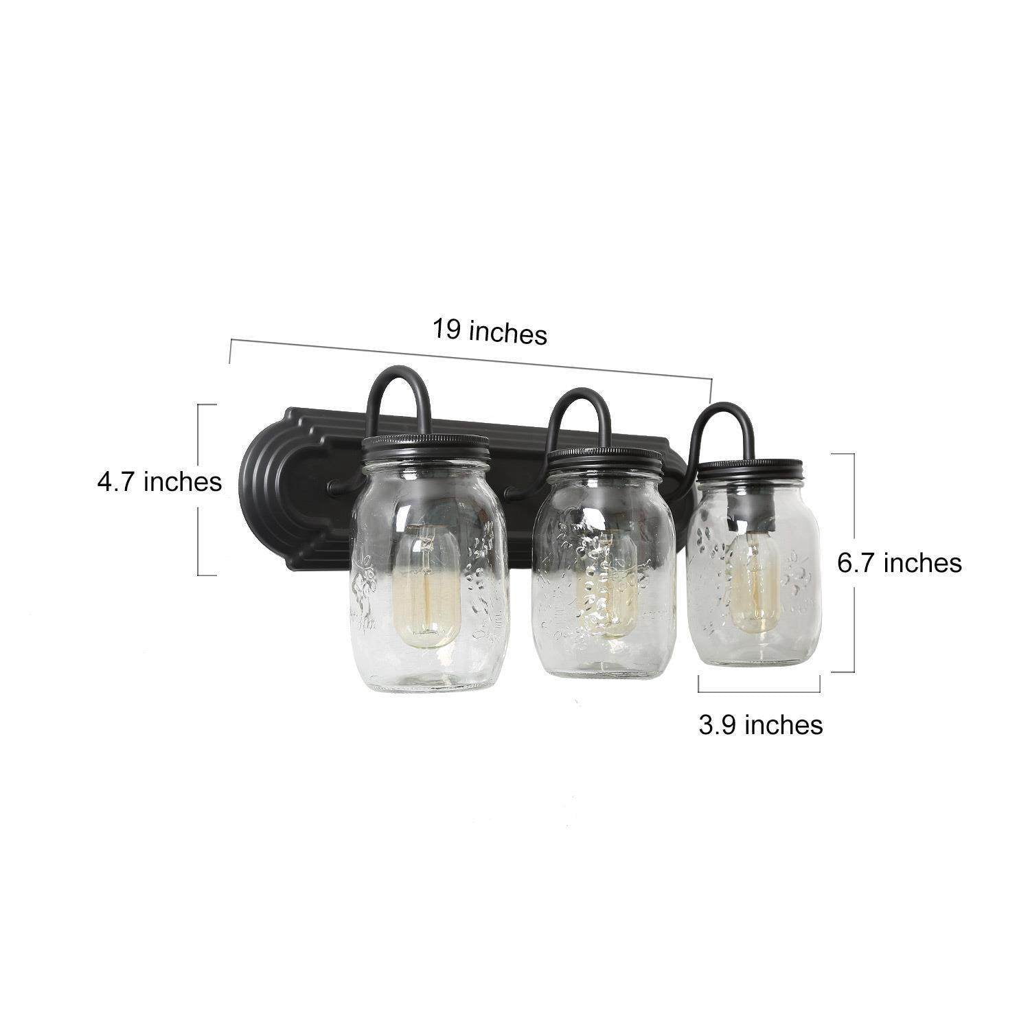 LNC 3-Light Black Geometric Clear Mason Jar Glass Shade Modern Bathroom Vanity Light