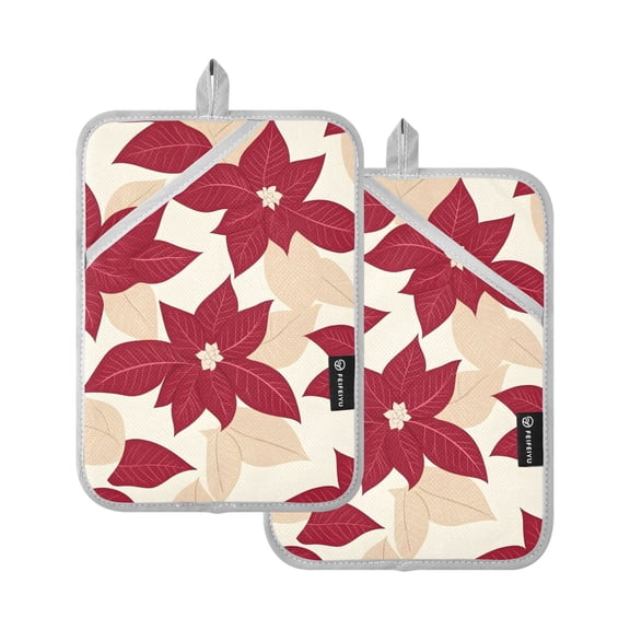 Two Pieces Of Square Heat Insulation Pad Oven Mitts Seam Red Beige 7x9.8 Inch Oven Microwave Kitchen Cooking Baking