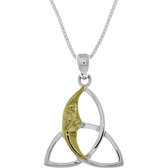 Jewelry Trends Sterling Silver Celtic Trinity Knot Pendant with 14k Gold-Plated Moon on Chain Necklace