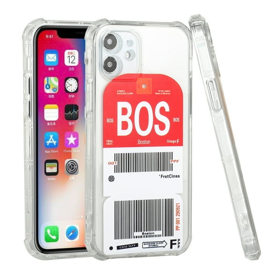 for Apple iPhone 11 (6.1") Airplane Travel Boarding Pass Tags Design Clear Transparent TPU Bumper Shockproof Protective Cover ,Xpm Phone Case [BOS - Boston]