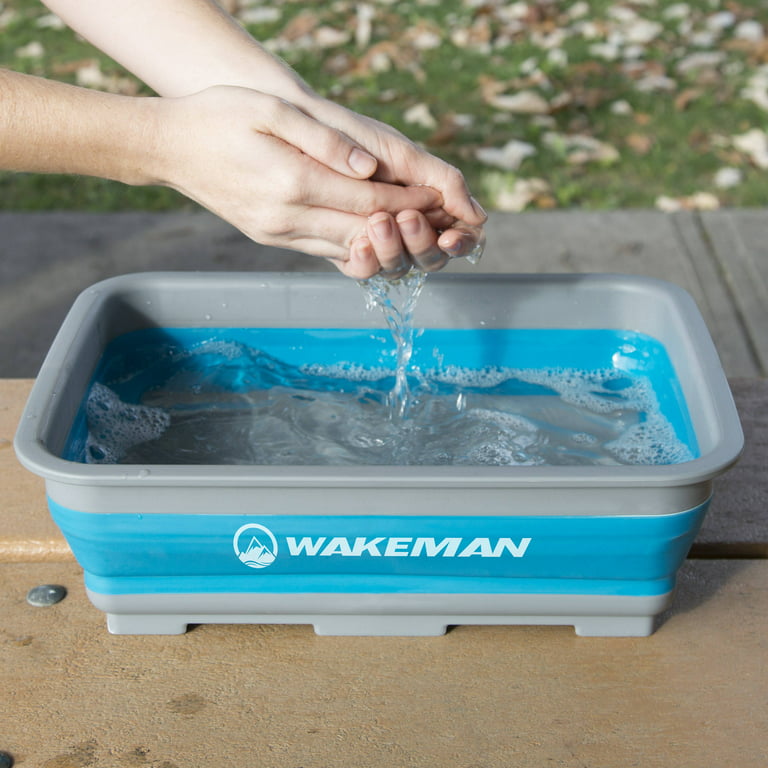 Collapsible Multiuse Wash Bin- Portable Wash Basin/Dish Tub/Ice Bucket with  10 L Capacity for Camping, Tailgating, More by Wakeman Outdoors (Blue)