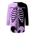 thumbnail image 4 of Virmaxy Femmes 2024 Décontracté à Blocs de Couleur Crâne Imprimé Squelette Col Rond Manches Longues Haut Col Rond/chemise Violet-2 S, 4 of 5
