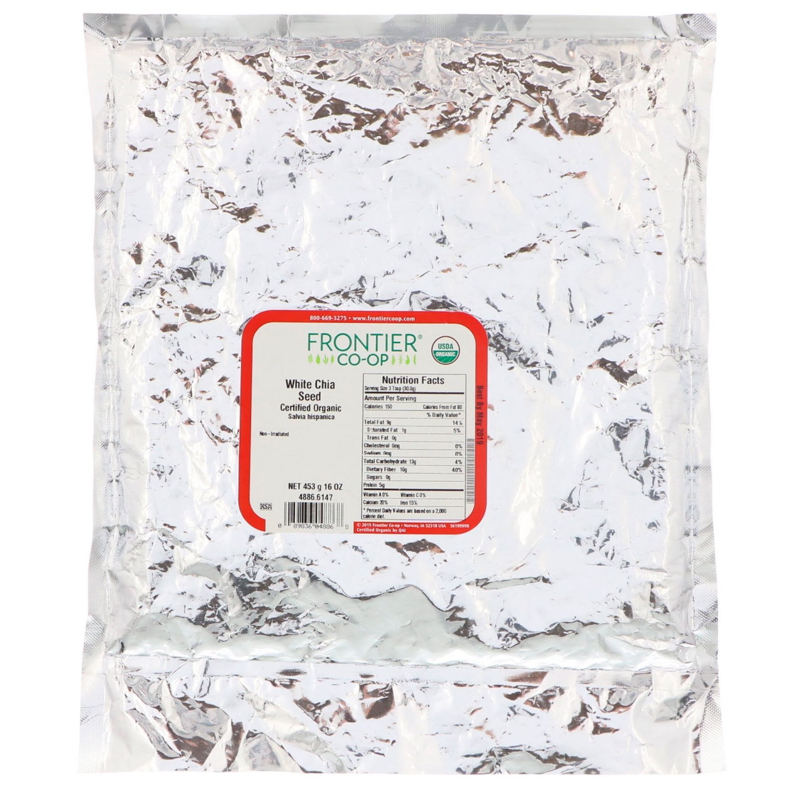 Frontier Co-op 4886 White Chia Seeds, Whole, Organic 1 lb