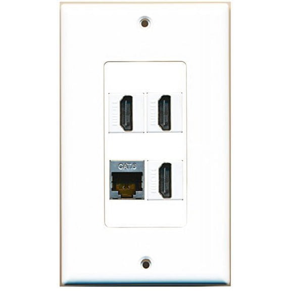 RiteAV - 3 Port HDMI 1 Port Shielded Cat6 Ethernet Wall Plate Decorative
