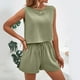 thumbnail image 4 of Conjunto de jogging de 2 piezas para mujer: camiseta sin mangas y pantalones cortos, cintura elástica, conjunto deportivo informal, 4 of 8