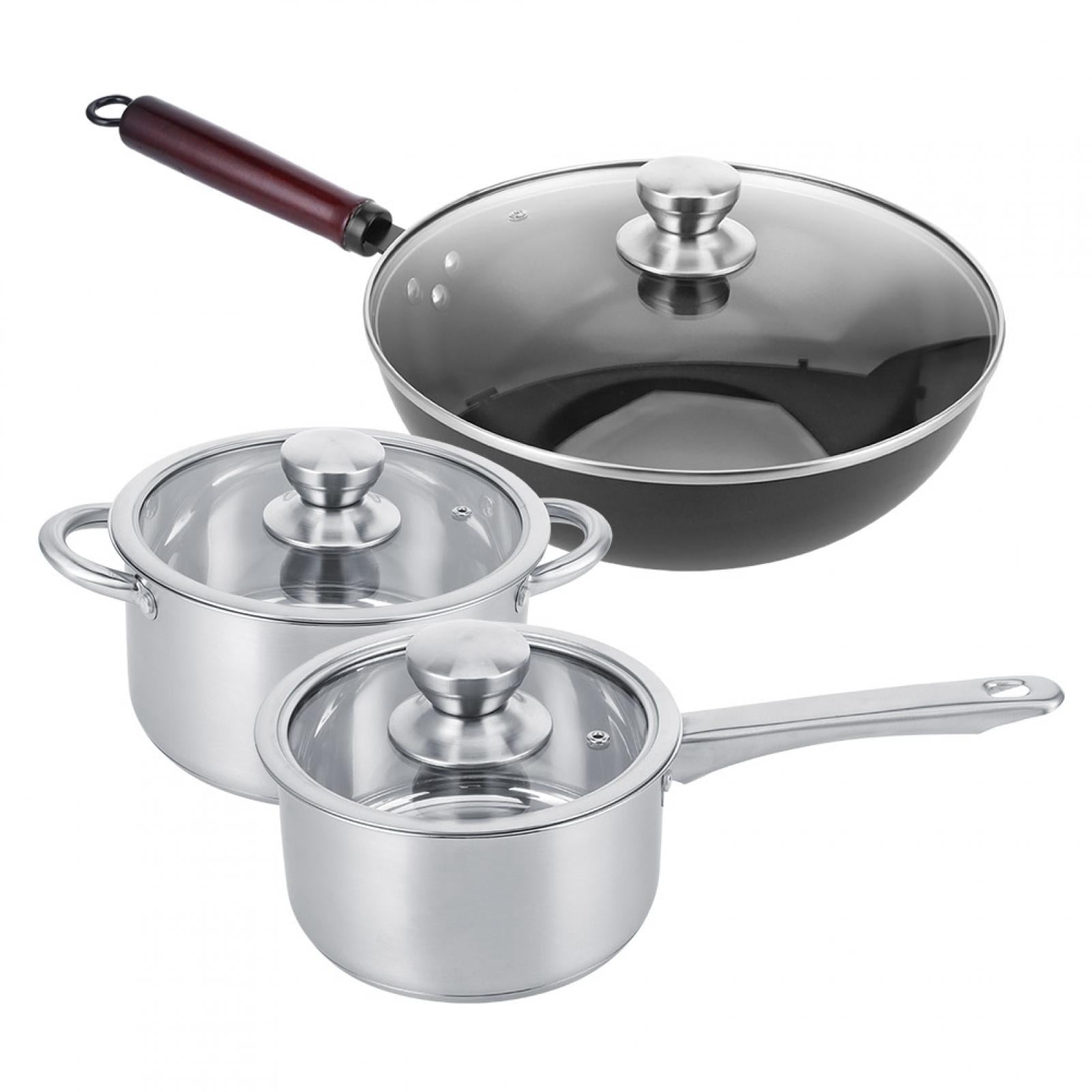 Frying Pan, Stainless Steel With Pot Glass Lid Kitchen Appliances