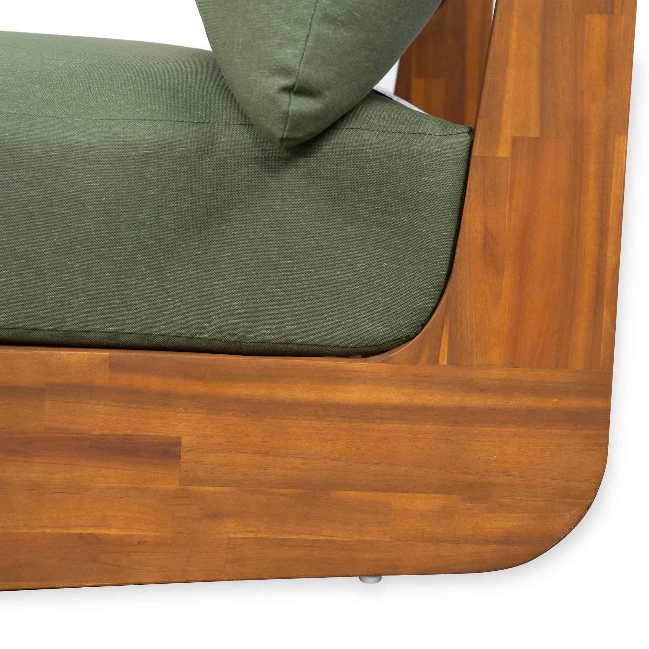 Christopher Knight Home Mid-Century Modern Outdoor Low Lounge Chair with Cushions, Solid Wood Frame, Green