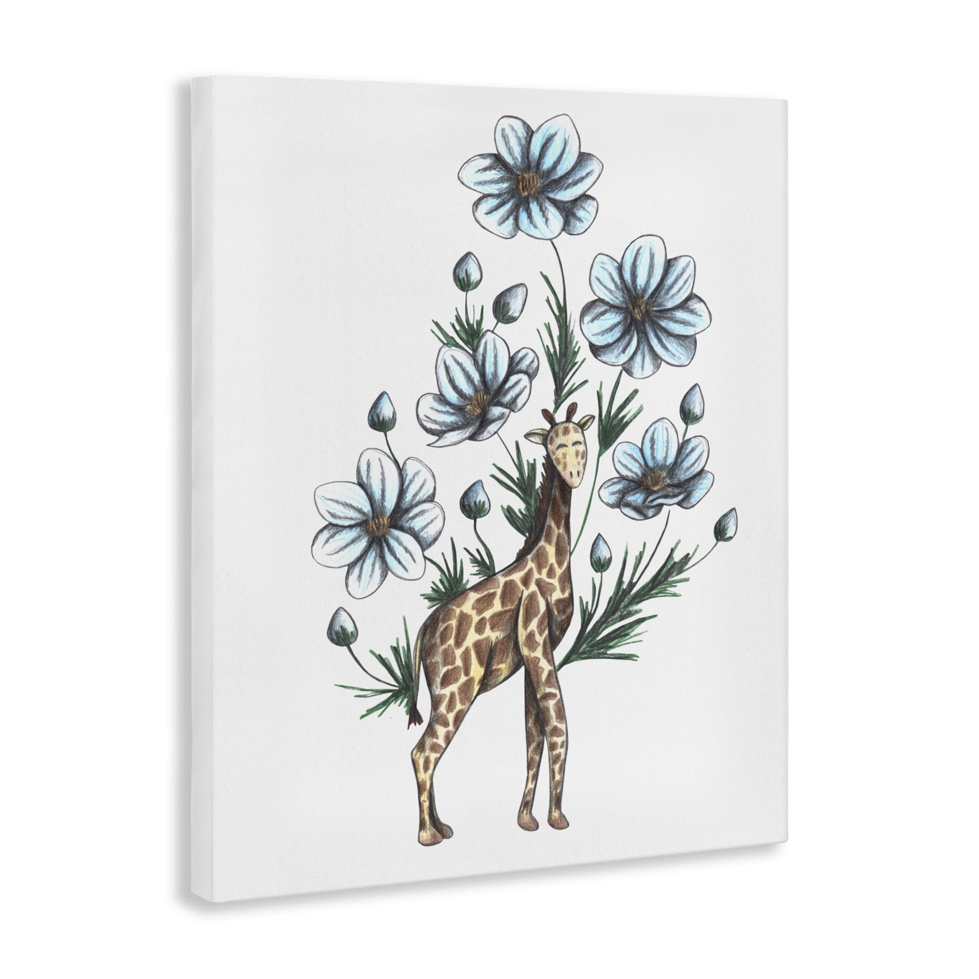Giraffe with Flower Blossoms Canvas Wall Art, design by Cecilia Battaini