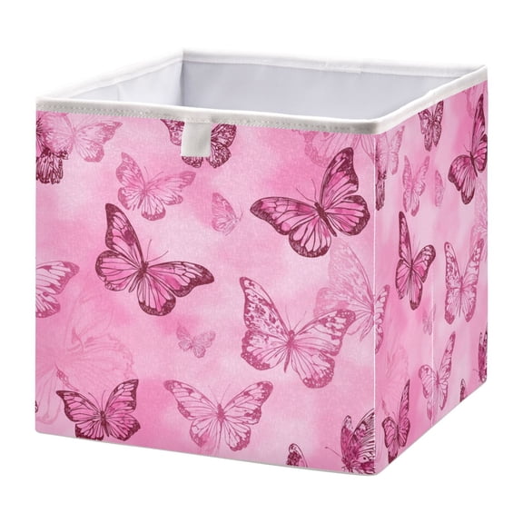 Foldable Fabric Storage Bin Home Cubes Clothing Organizer Bins Large Collapsible Box Basket for Home Organizer Pink Butterfly Pattern
