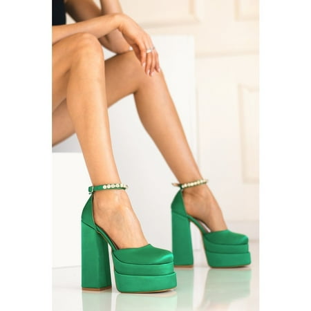 

Toyella Large Size Square Toe Sandals 14CM High Heel Green 39