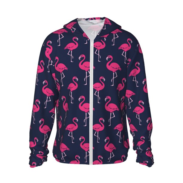 Fotbe Cute Flamingo Chaqueta con Protección Solar UPF 50+ para Hombre y Mujer, Camisa con Capucha y Bolsillos-X-Large