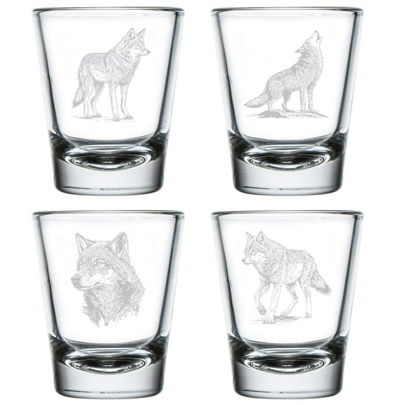 Set of 4 Shot Glasses 1.75oz Shot Glass Gift Wolf Collection
