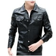 thumbnail image 2 of MRULIC Jackets for men Men Winter Leather Jacket Biker Motorcycle Zipper Long Sleeve Coat Top BlousesMen's Casual Jackets Black + L, 2 of 9