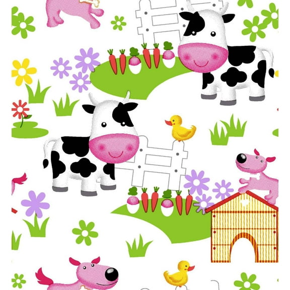 Fun Flannel Barnyard White