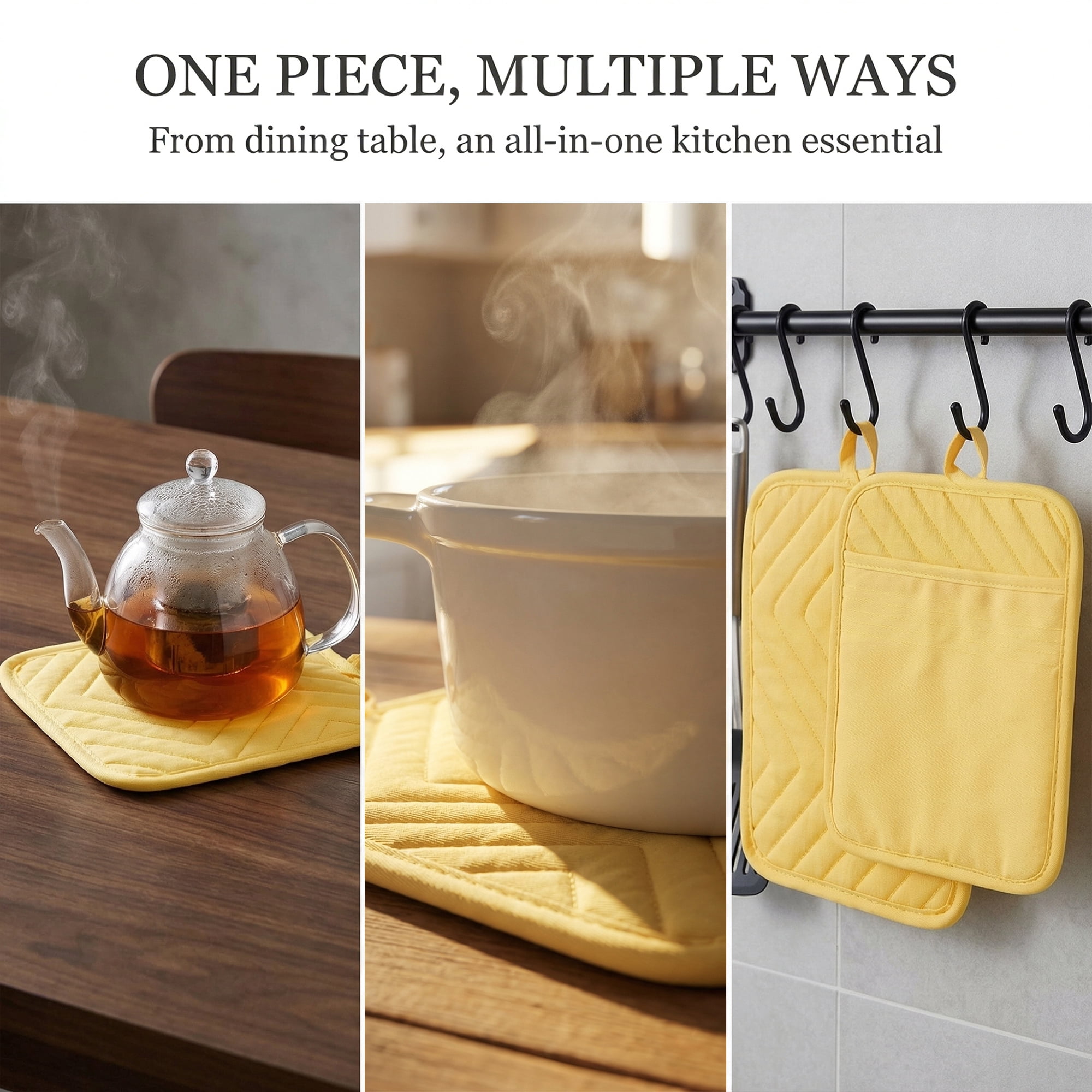 Unique Bargains 2 Pcs Pot Holders Heat Resistant Non Slip Hot Pads for Kitchen Yellow 9.1"x7.1"