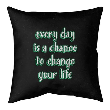 UPC: 0655172540993 | ArtVerse Quotes Change Your Life Quote Chalkboard Style Pillow-Faux Linen 14 x 14 Medium