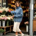 thumbnail image 5 of vigerkar Mock Neck Sweatshirt Women, Oversized Long Sleeve Leopard Pullover, with Pocket Drop Shoulder Fashion Streetwear Casual Teacher Outfit (Blue, S), 5 of 7