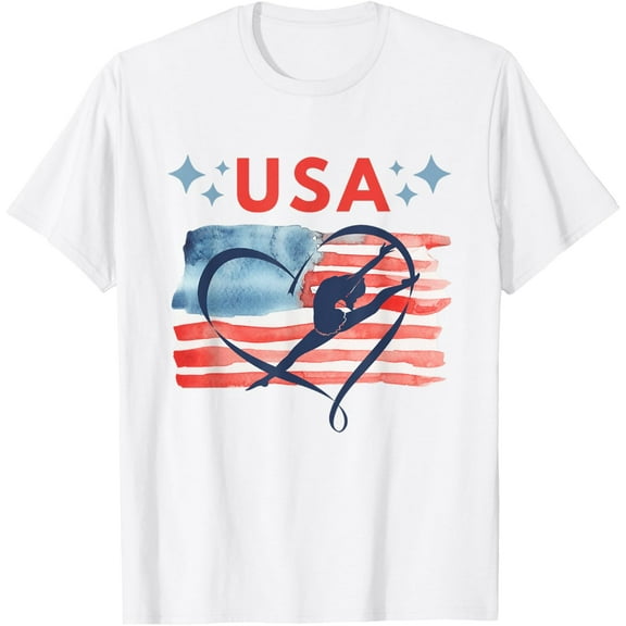 t-shirt Patriotic American Flag Gymnastics Design for USA Gymnasts T-Shirt mens, woman, white，funny，journey，Crew Neck, Short Sleeve,printing