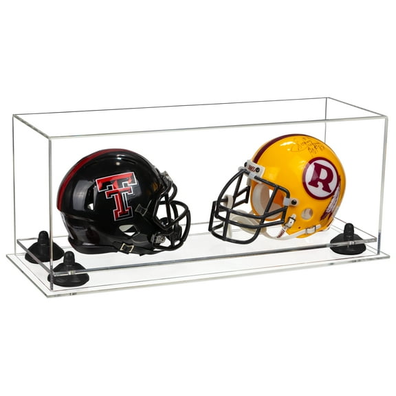 2 Mini Football Helmet Display Case (not Full Size) Clear Acrylic Plexiglass with Black Risers and Clear Base (A019-BR)