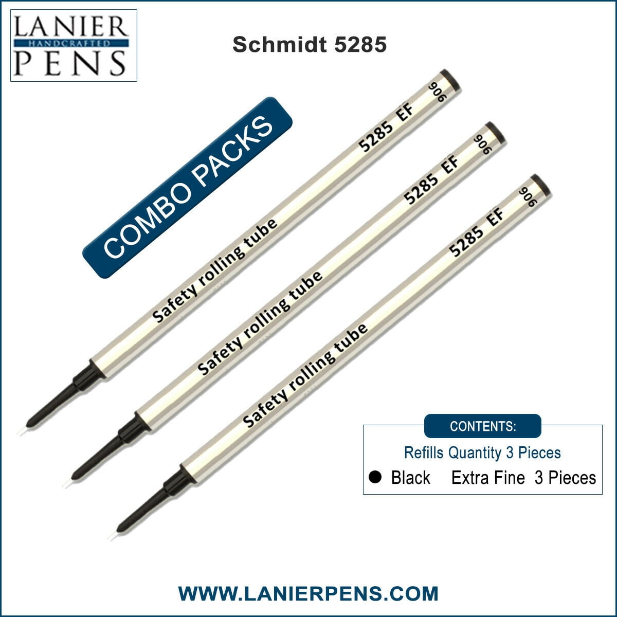 3X Schmidt 5285 EF Extra Fine Metal Rollerball Refill Black Ink Fine Tip