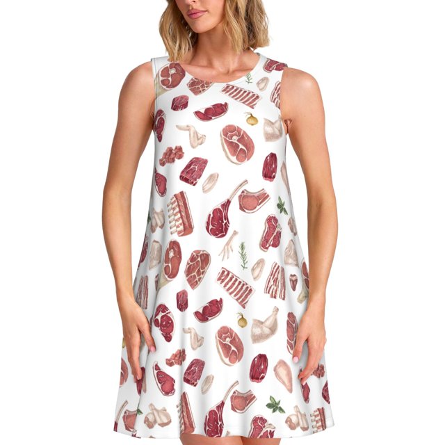 Disketp Different Meat para Vestido sin Mangas para Mujeres, Vestidos de Verano para Mujeres, Casual y Holgado para la Playa