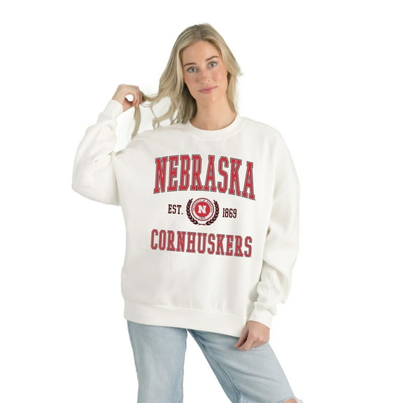 Women's Gameday Couture White Nebraska Huskers Premium Fleece Drop Shoulder Oversized Pullover Sweatshirt