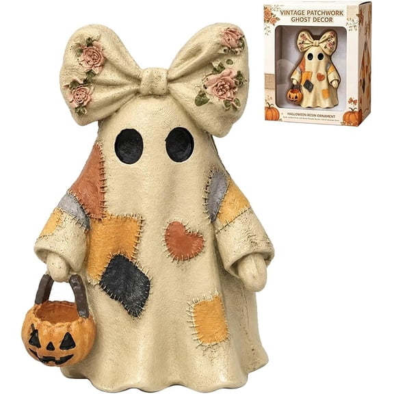Clearance! Halloween Decorations Ghost Figurine, 3.94 Inch Cute Ghost Statue with Floral Bow, Fall Farmhouse Tiered Tray Decor for Home Shelf, Cozy Autumn Harvest Halloween Thanksgiving Holiday