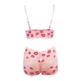 thumbnail image 4 of BRICH Women's 2 Piece Lace Lingerie Sets Heart Lip Graphic Bralettes Boyshorts Set Nightwear Pink XL, 4 of 5