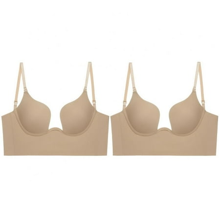 

Deep Plunge Low Back Push up Bra - Comfort Deep V Neck Backless Bra Low Cut Lifting Bralette Ultra-Soft and Breathable Comfortable Bra(2-Packs)