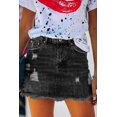 thumbnail image 1 of Women's Black Distressed Raw Hem Denim Skirt, 1 of 6